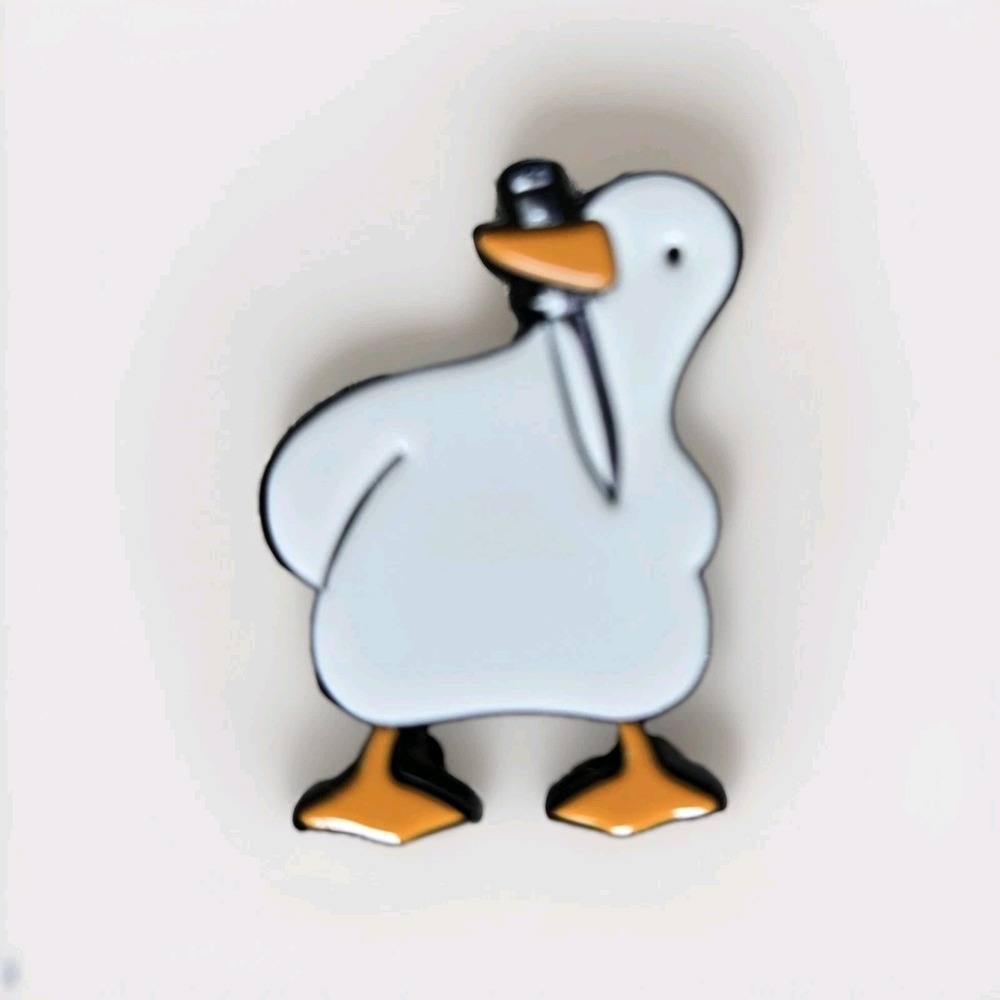 Humorous Pinback Duck With Kife